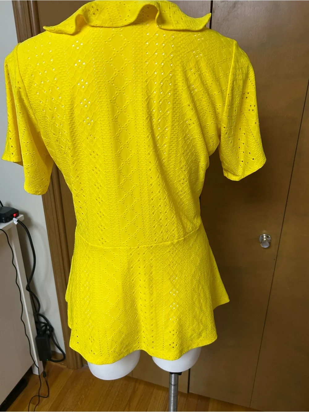 Michael Kors Bright Yellow Eyelet Ruffle Peplum Top